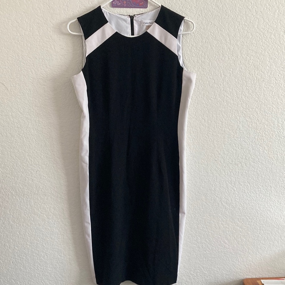 Calvin Klein Women's Black Zippered Color Block Sleeveless Above The Knee Dress